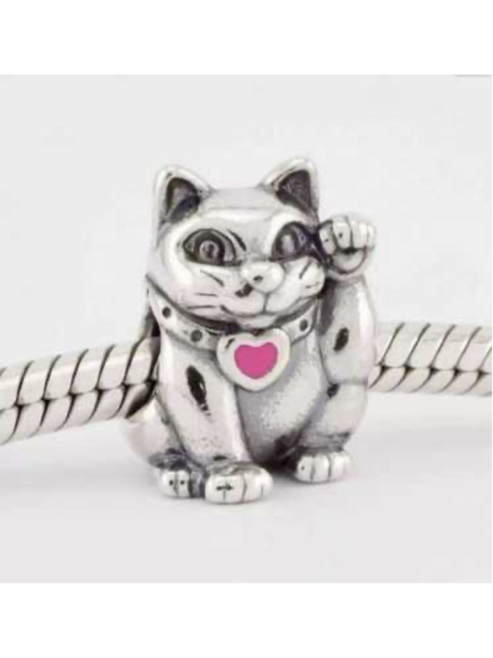 Pandora Sterling Silver Lucky Cat Enamel Heart Retired Charm 790989EN05